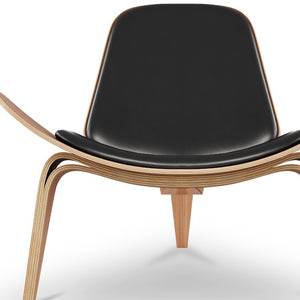 Homeroots 36" Black And Wood Brown Genuine Leather Lounge Chair   520599