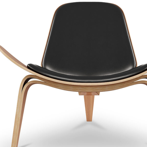 Homeroots 36" Black And Wood Brown Genuine Leather Lounge Chair   520599