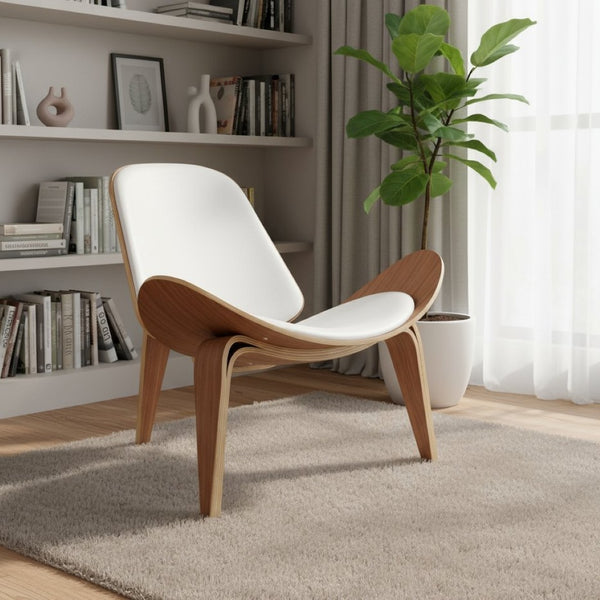 HomeRoots 36" White and Brown Genuine Leather Lounge Chair - Mid-Century Modern Accent for Stylish Comfort 520600
