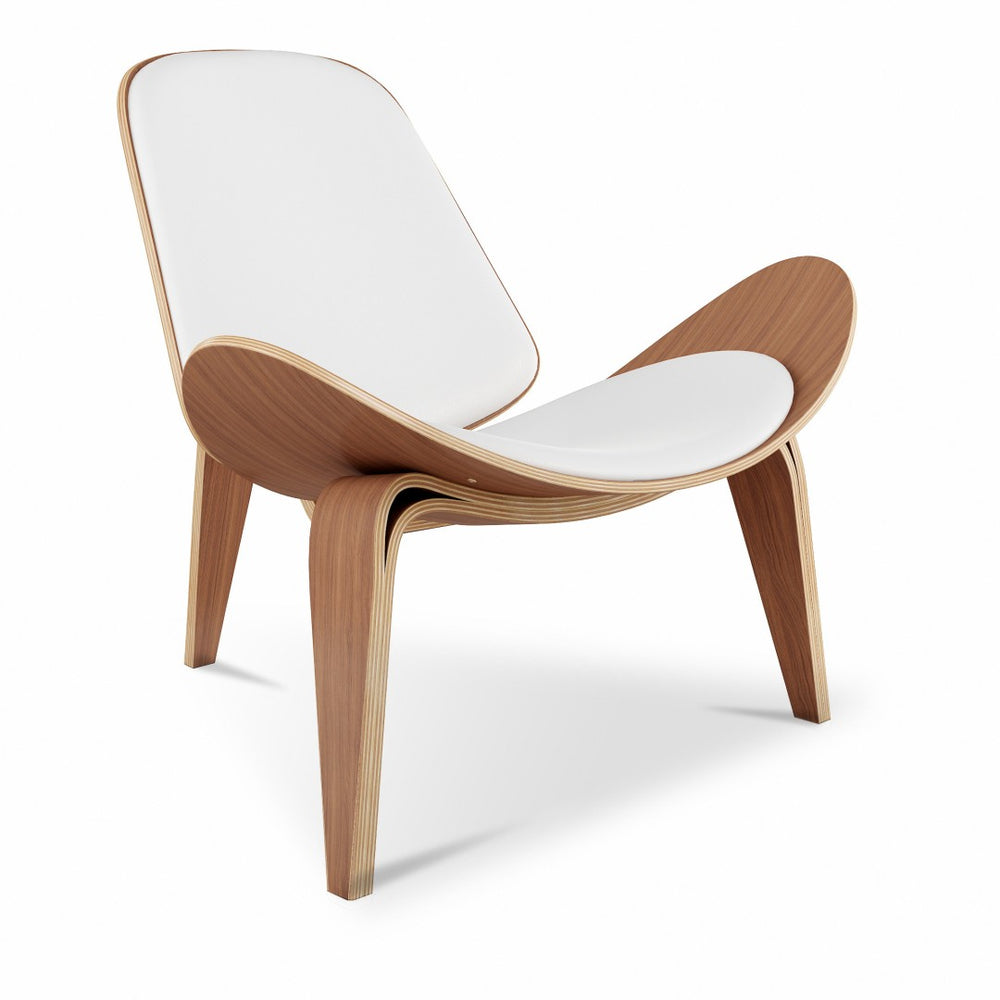HomeRoots 36" White and Brown Genuine Leather Lounge Chair - Mid-Century Modern Accent for Stylish Comfort 520600