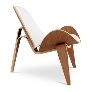 Homeroots 36" White And Wood Brown Genuine Leather Lounge Chair   520600