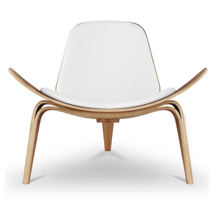 Homeroots 36" White And Wood Brown Genuine Leather Lounge Chair   520600