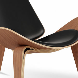 Homeroots 36" Black And Wood Brown Faux Leather Lounge Chair   520601