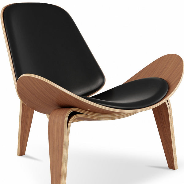 Homeroots 36" Black And Wood Brown Faux Leather Lounge Chair   520601