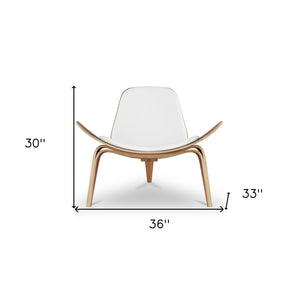 Homeroots 36" White And Wood Brown Faux Leather Lounge Chair   520602