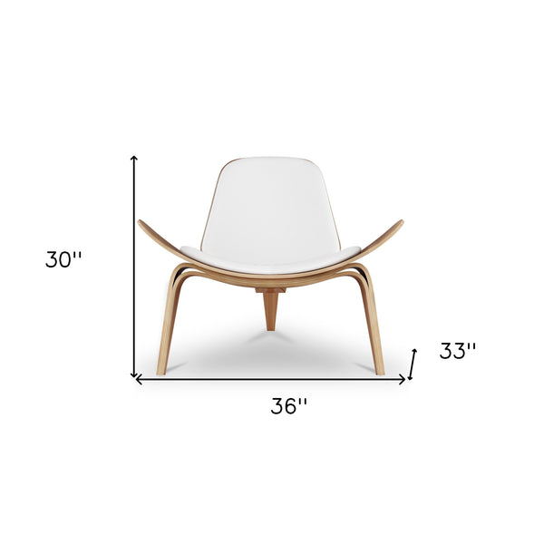 Homeroots 36" White And Wood Brown Faux Leather Lounge Chair   520602