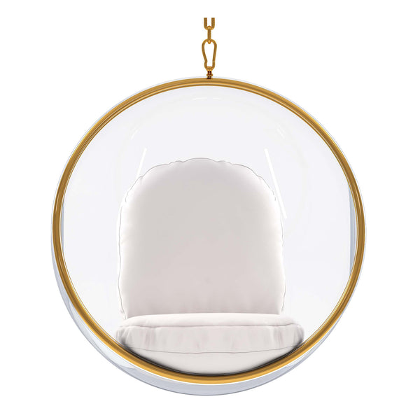 Homeroots 42" White And Gold Acrylic And Faux Leather Hanging Balloon Chair   520605