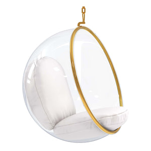 Homeroots 42" White And Gold Acrylic And Faux Leather Hanging Balloon Chair   520605