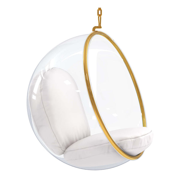 Homeroots 42" White And Gold Acrylic And Faux Leather Hanging Balloon Chair   520605