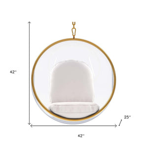 Homeroots 42" White And Gold Acrylic And Faux Leather Hanging Balloon Chair   520605