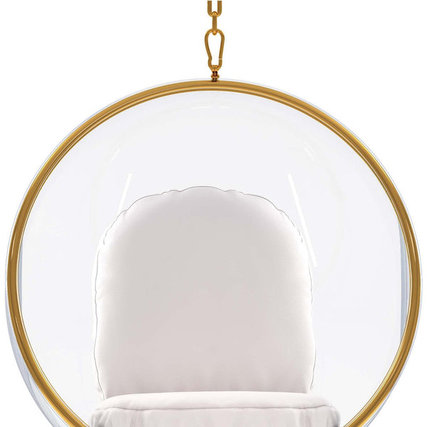 Homeroots 42" White And Gold Acrylic And Faux Leather Hanging Balloon Chair   520605