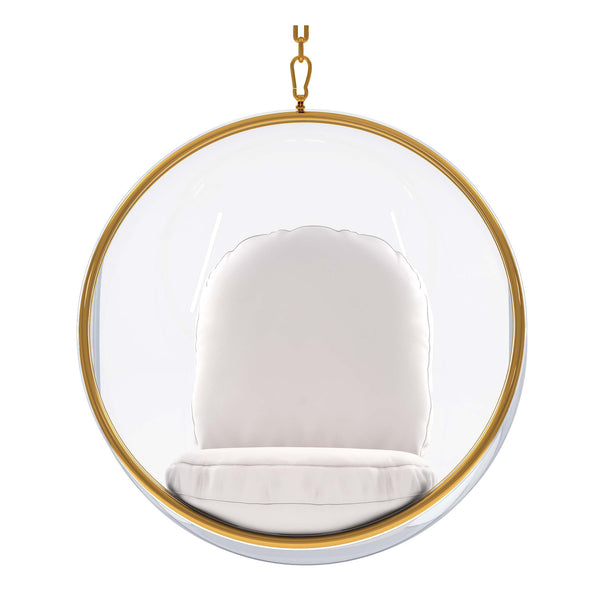 Homeroots 42" White And Gold Acrylic And Faux Leather Hanging Balloon Chair   520605