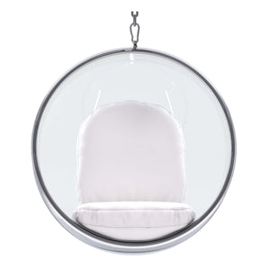 Homeroots 42" White And Silver Acrylic And Faux Leather Hanging Balloon Chair   520606