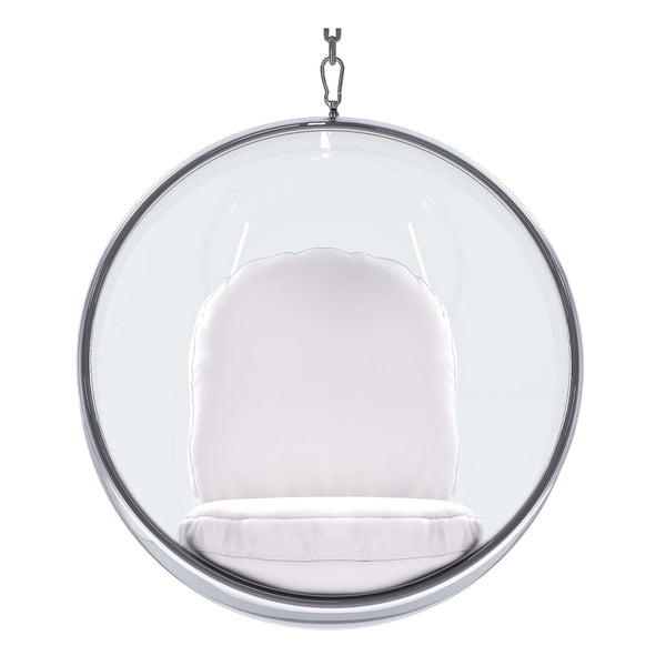 Homeroots 42" White And Silver Acrylic And Faux Leather Hanging Balloon Chair   520606