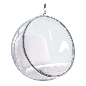 Homeroots 42" White And Silver Acrylic And Faux Leather Hanging Balloon Chair   520606
