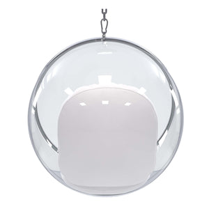 Homeroots 42" White And Silver Acrylic And Faux Leather Hanging Balloon Chair   520606