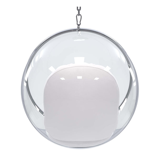 Homeroots 42" White And Silver Acrylic And Faux Leather Hanging Balloon Chair   520606