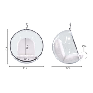 Homeroots 42" White And Silver Acrylic And Faux Leather Hanging Balloon Chair   520606