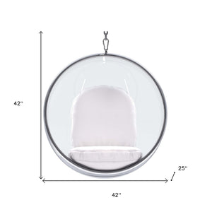 Homeroots 42" White And Silver Acrylic And Faux Leather Hanging Balloon Chair   520606