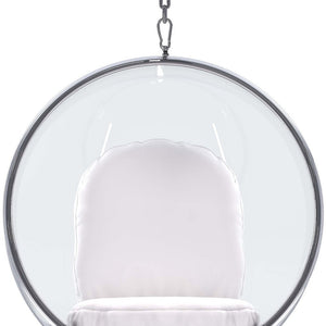 Homeroots 42" White And Silver Acrylic And Faux Leather Hanging Balloon Chair   520606