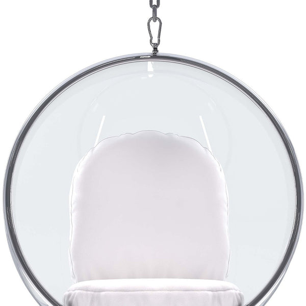 Homeroots 42" White And Silver Acrylic And Faux Leather Hanging Balloon Chair   520606
