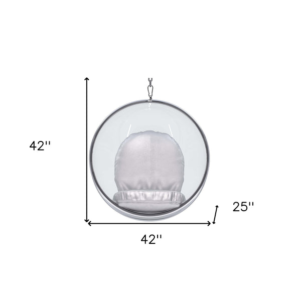 Homeroots 42" Silver And Clear Acrylic And Faux Leather Balloon Chair   520607