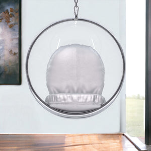 Homeroots 42" Silver And Clear Acrylic And Faux Leather Balloon Chair   520607