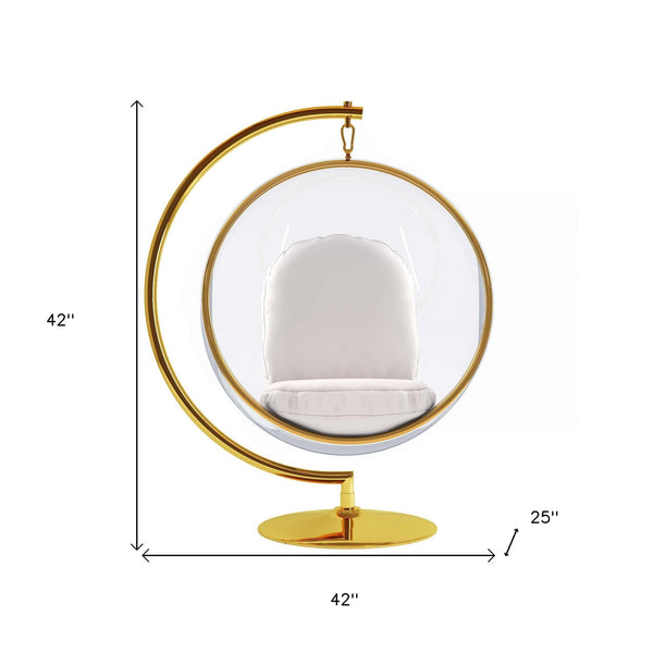 Homeroots 42" White And Gold Faux Leather Balloon Chair   520608