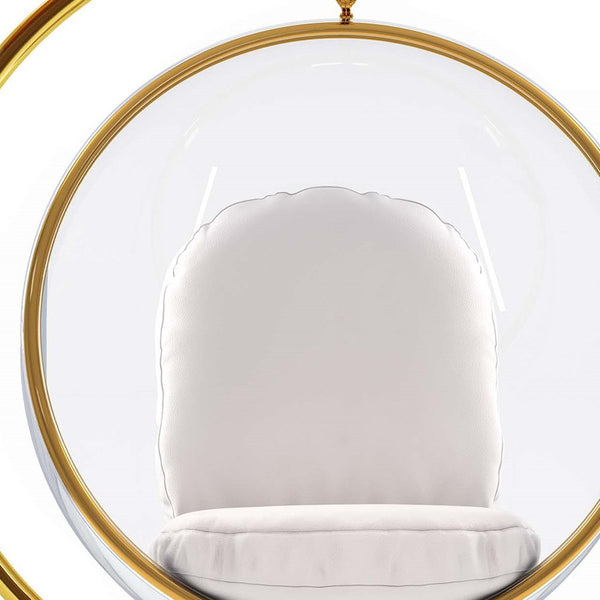 Homeroots 42" White And Gold Faux Leather Balloon Chair   520608