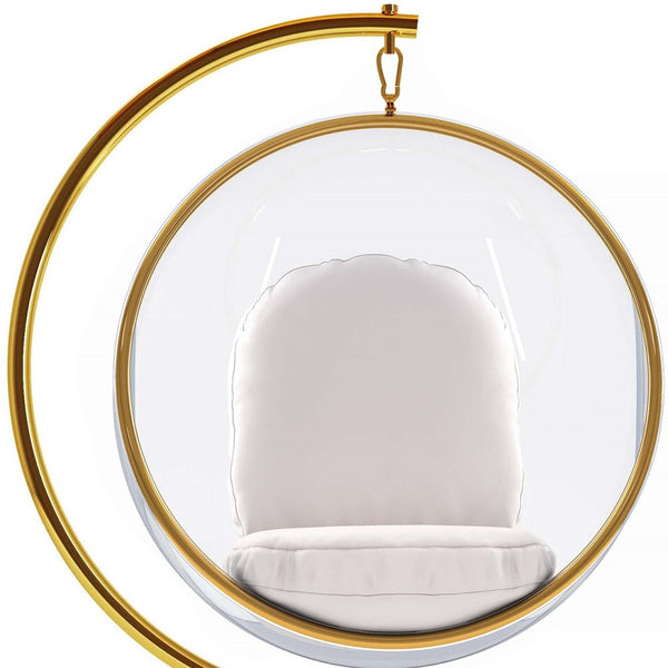 Homeroots 42" White And Gold Faux Leather Balloon Chair   520608