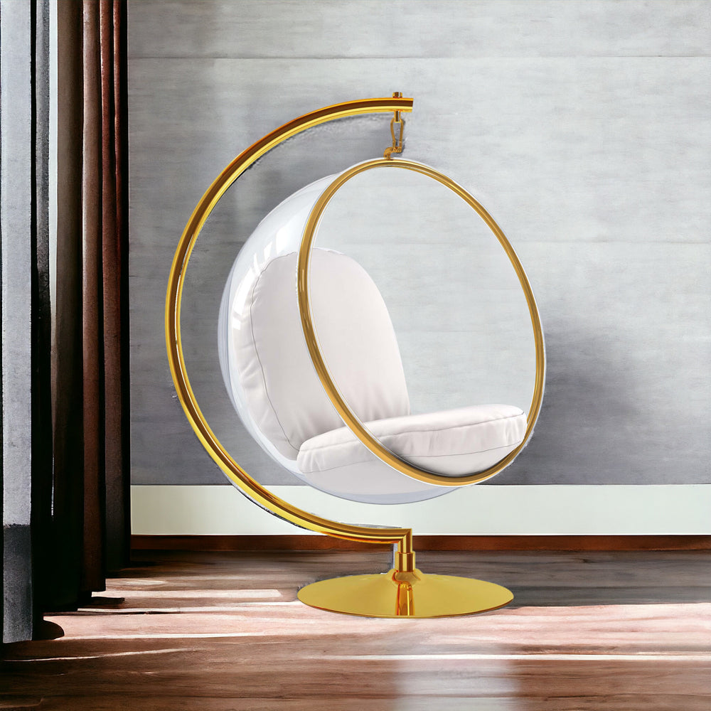 Homeroots 42" White And Gold Faux Leather Balloon Chair   520608