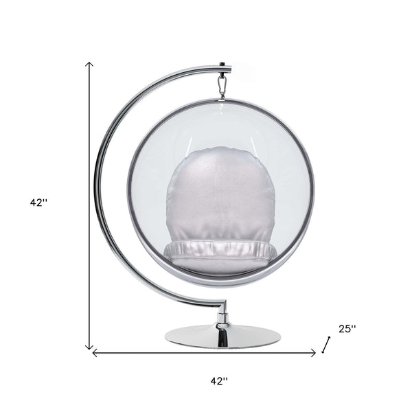Homeroots 42" Silver And Clear Acrylic With Faux Leather Balloon Chair   520609