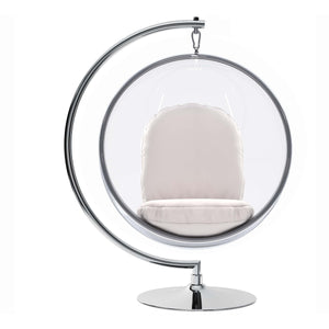 Homeroots 42" White And Silver Acrylic And Faux Leather Balloon Chair   520610