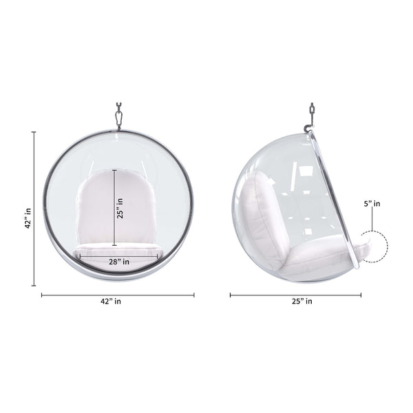 Homeroots 42" White And Silver Acrylic And Faux Leather Balloon Chair   520610