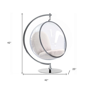 Homeroots 42" White And Silver Acrylic And Faux Leather Balloon Chair   520610