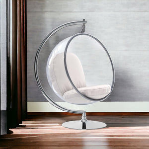 Homeroots 42" White And Silver Acrylic And Faux Leather Balloon Chair   520610