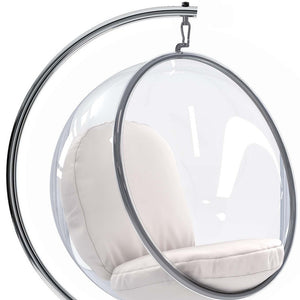 Homeroots 42" White And Silver Acrylic And Faux Leather Balloon Chair   520610
