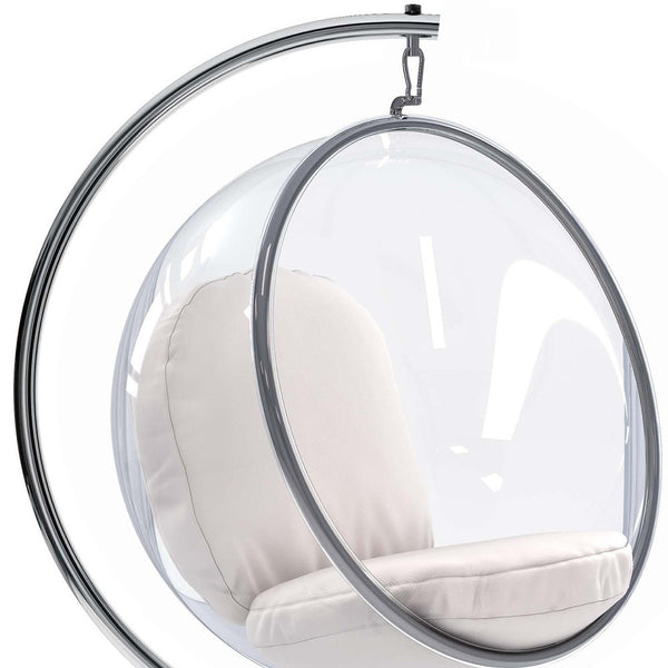 Homeroots 42" White And Silver Acrylic And Faux Leather Balloon Chair   520610