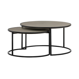 Homeroots Set Of Two 32" Gray And Black Concrete And Metal Round Nested Coffee Tables   520635