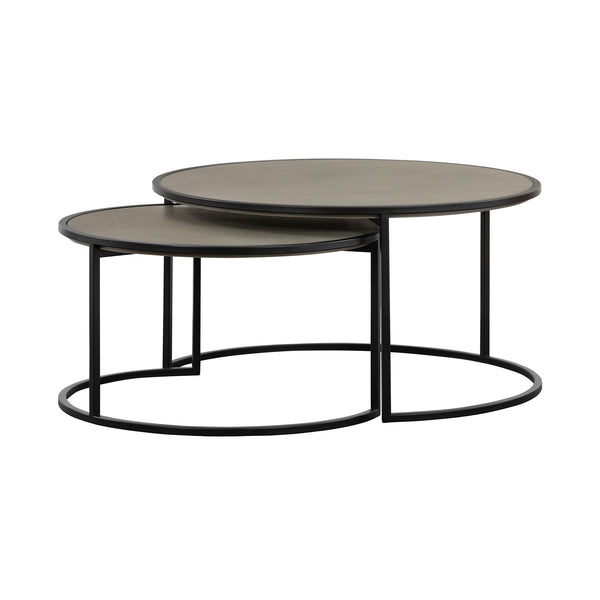 Homeroots Set Of Two 32" Gray And Black Concrete And Metal Round Nested Coffee Tables   520635