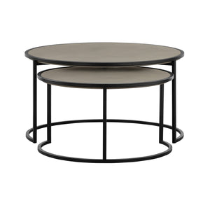 Homeroots Set Of Two 32" Gray And Black Concrete And Metal Round Nested Coffee Tables   520635