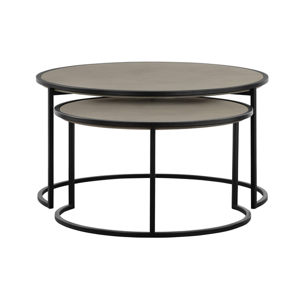 Homeroots Set Of Two 32" Gray And Black Concrete And Metal Round Nested Coffee Tables   520635