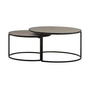 Homeroots Set Of Two 32" Gray And Black Concrete And Metal Round Nested Coffee Tables   520635