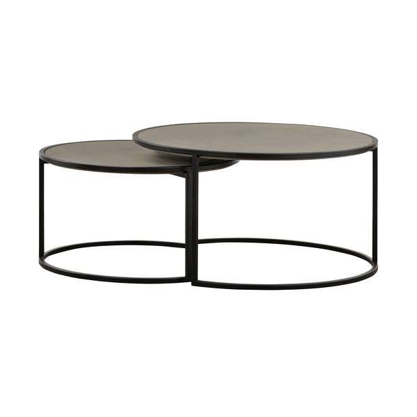 Homeroots Set Of Two 32" Gray And Black Concrete And Metal Round Nested Coffee Tables   520635