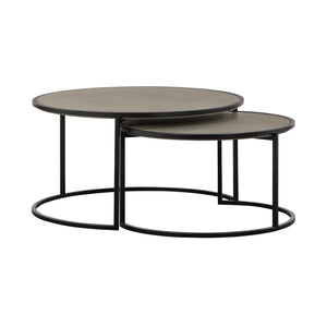 HomeRoots Set of Two 32" Modern Gray Concrete and Black Metal Round Nested Coffee Tables for Stylish Living 520635