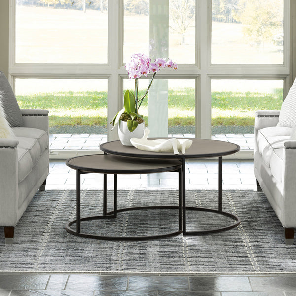 Homeroots Set Of Two 32" Gray And Black Concrete And Metal Round Nested Coffee Tables   520635