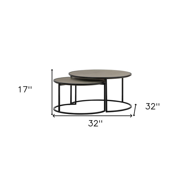 HomeRoots Set of Two 32" Modern Gray Concrete and Black Metal Round Nested Coffee Tables for Stylish Living 520635