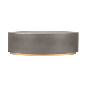 Homeroots 28" Gray And Brass Concrete And Brass Oval Coffee Table   520637