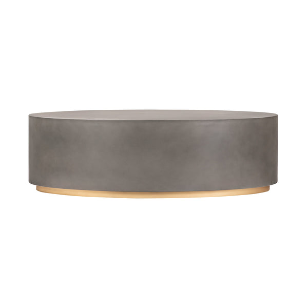 Homeroots 28" Gray And Brass Concrete And Brass Oval Coffee Table   520637