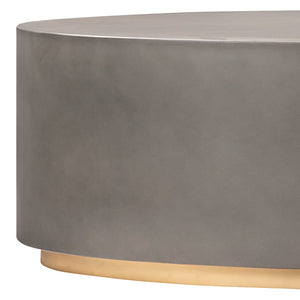Homeroots 28" Gray And Brass Concrete And Brass Oval Coffee Table   520637